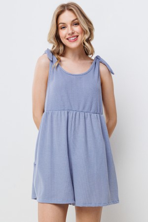 BH6892<br/>Washed Thermal Sleeveless Tie Romper