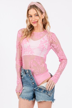 BY61043NPF<br/>Floral Lace See Through Bodysuit