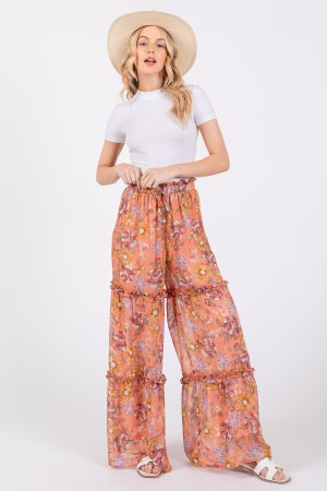 BY61100NPA<br/>Floral Print Ruffled Tiered Pants
