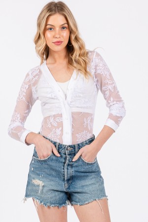 BY61108SA<br/>Floral Lace See through Bodysuit