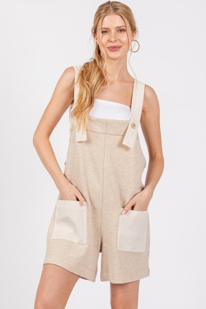 BY61114SA<br/>Solid French Terry Romper with Adjustable Strap