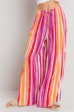 BY6801PH<br/>Multi Color Striped Wide Leg Pants