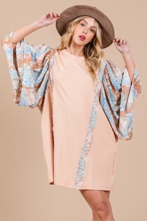 DLU51354SC<br/>Contrast Floral Print Long Sleeve Mini Dress