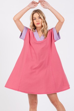 DLU51660SA<br/>Color Block Knit Pleated Mini Dress