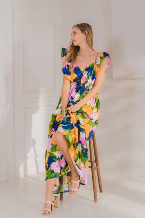 DU52331PA<br/>Floral Print Tiered Maxi Dress