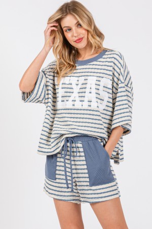 SY70106SPA<br/>Striped Texas Graphic Short Sleeve Set