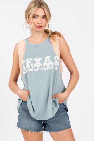 TJ10657CPB<br/>Texas Graphic Color Block Sleeveless Top