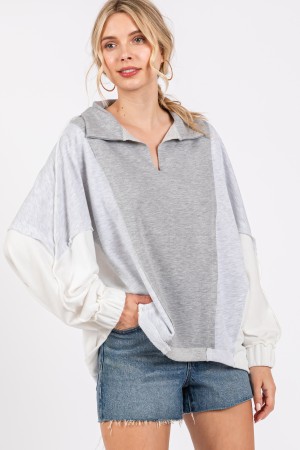 TLU14173CSA<br/>Contrast Wide Collared Oversized Sweatshirt