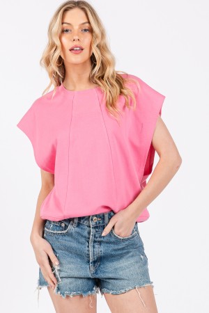 TLU14188SA<br/>Solid Terry Round neck Ribbed Top