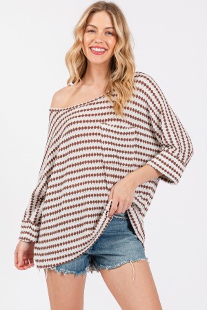 TY12894SB<br/>Knit Striped Round Neckline Top