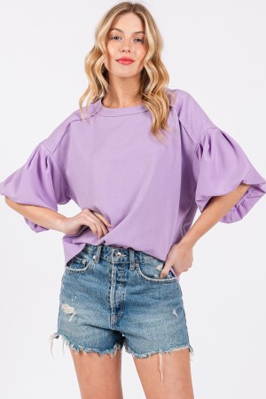 TY12916SA<br/>Contrast solid balloon sleeve top